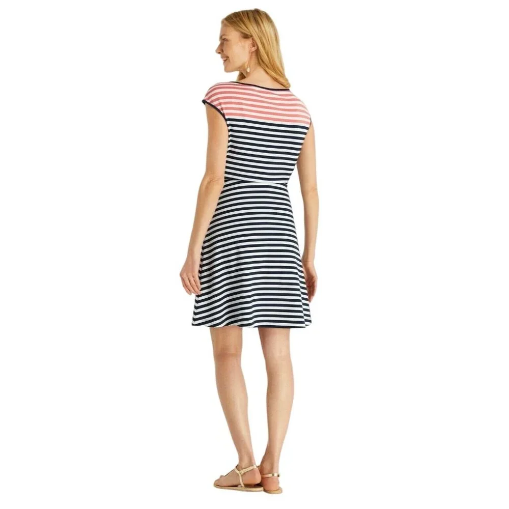 Draper James Striped Ponte Knit A Line Nassau Navy and Pink Mini Fit and Flare X - Picture 14 of 14